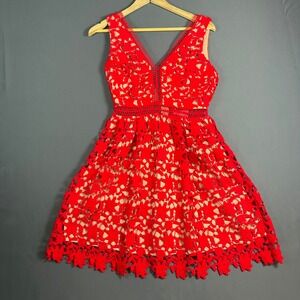 Danity Floral Lace Fit & Flare Dress Red Sleeveless Cocktail Women's Medium NWT